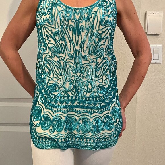 Calypso St. Barth Turquoise Aqua Blue Sequin Tank / Tunic  - size small - Picture 1 of 7